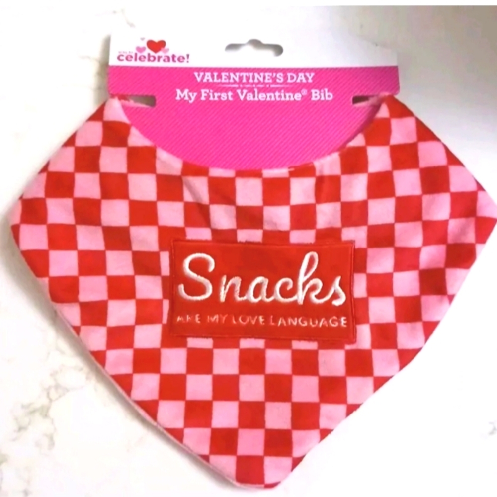 Baby's First Valentine’s Day Feeding Bib 'SNACKS ARE MY LOVE LANGUAGE' 2 avail